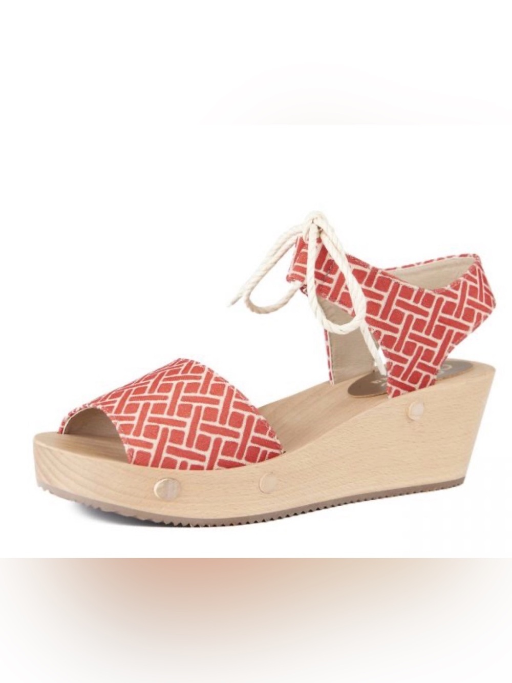Sedette Women's wooden and canvas Platform Sandals with Rope Ankle Tie—size 7